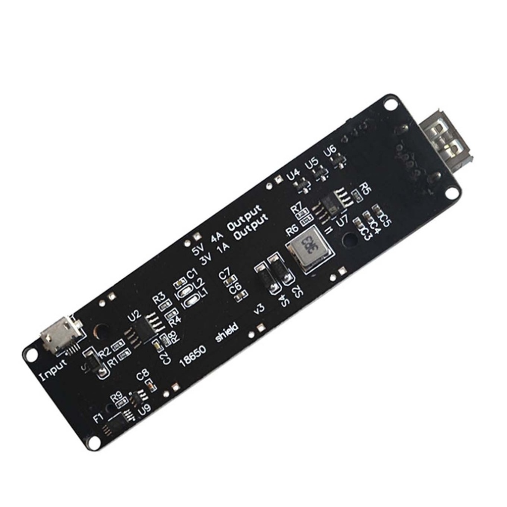 Battery Shield V3 18650 Dual USB Charging & Protection Board (Micro USB/Type-A, 0.5A, ESP32 Arduino Compatible)