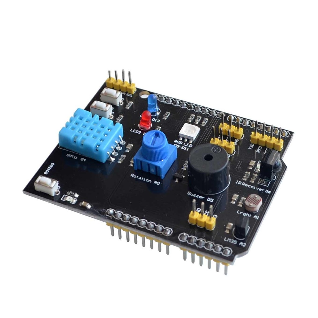 Multifunction Shield DHT11 ,LM35 ,LDR ,IR Receiver ,RGB Led and Buttons