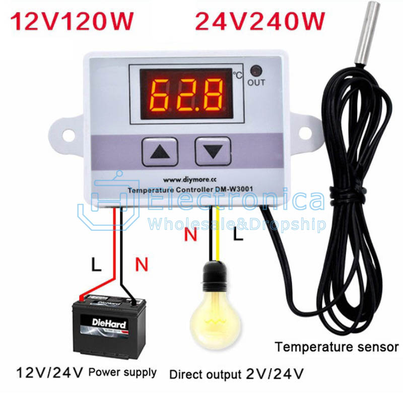 Temperature Thermostat Controller XH-W3001 Digital LED NTC Sensor 10A 12V 220VAC