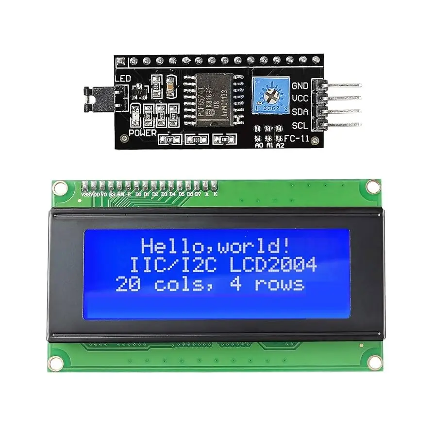 LCD 20x4 Character Display Module Yellow Background With I2C Adapter