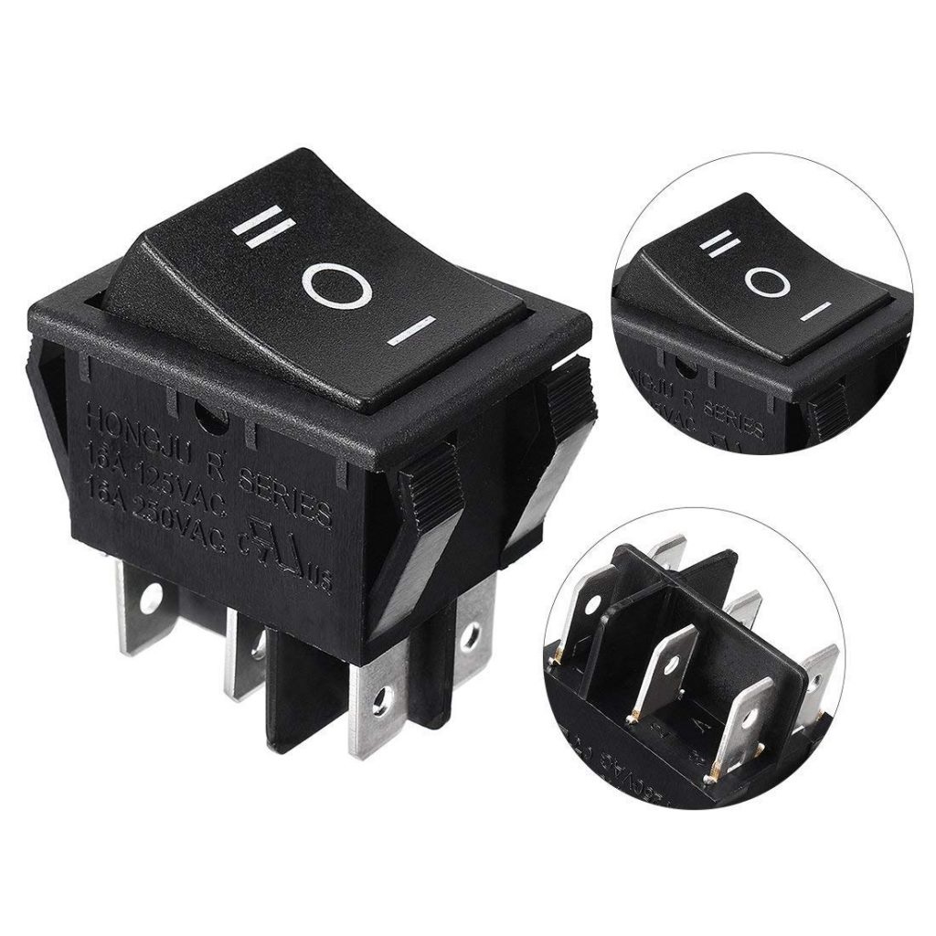 Switch Black Push Button Rocker On/Off 6A 250v AC 6Pins
