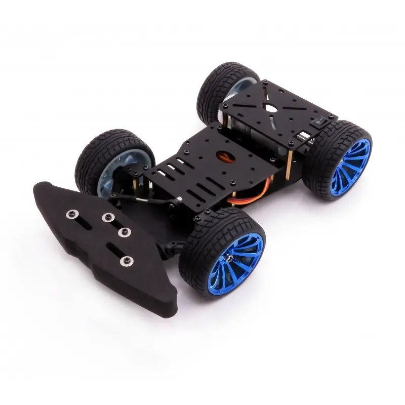 Robot 4WD Smart Car Chassis With Plastic Gear and Servo Bearing Blue Wheels Kit