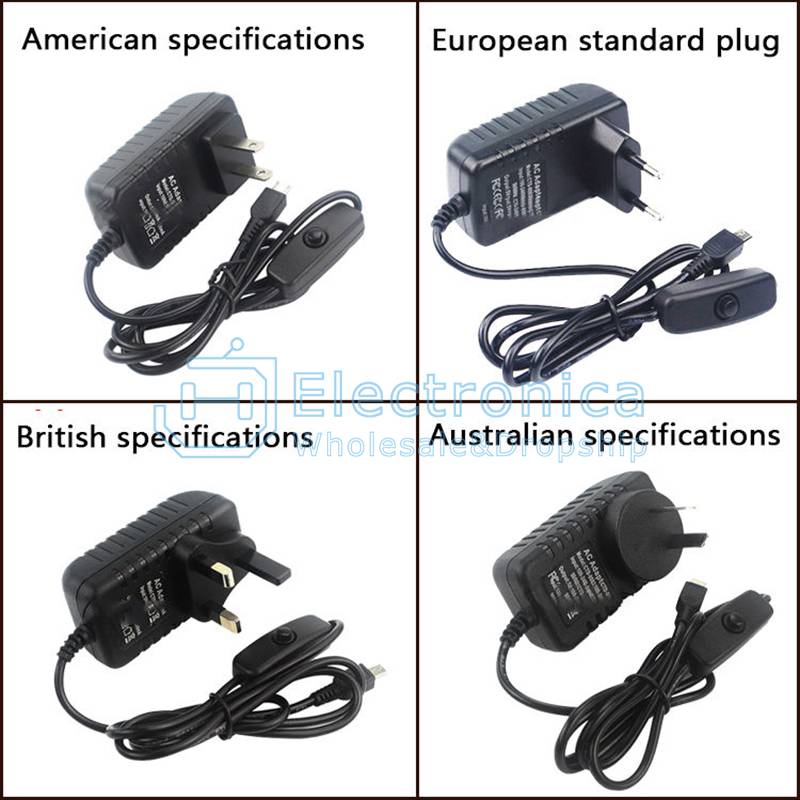 Power Supply Adapter 5V 3A With Switch (EU Plug) Compatible with Raspberry 3B+