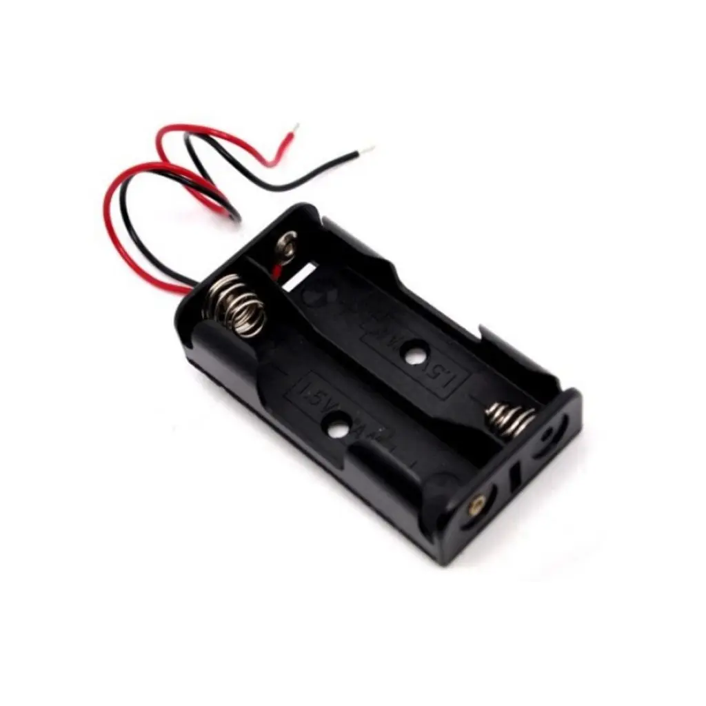 Battery Holder 2 x 1.5V AA Battery Holder Case Storage Box Black with Wire Leads