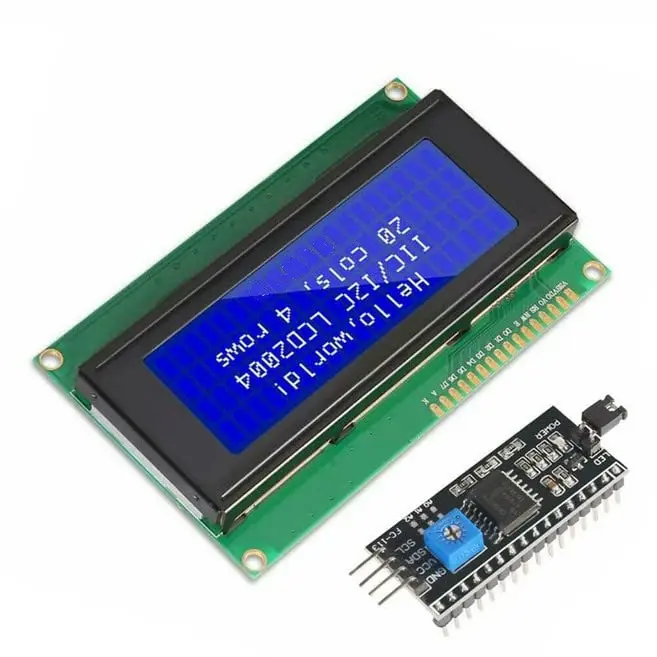 LCD 20x4 Character Display Module Blue Background With I2C Adapter