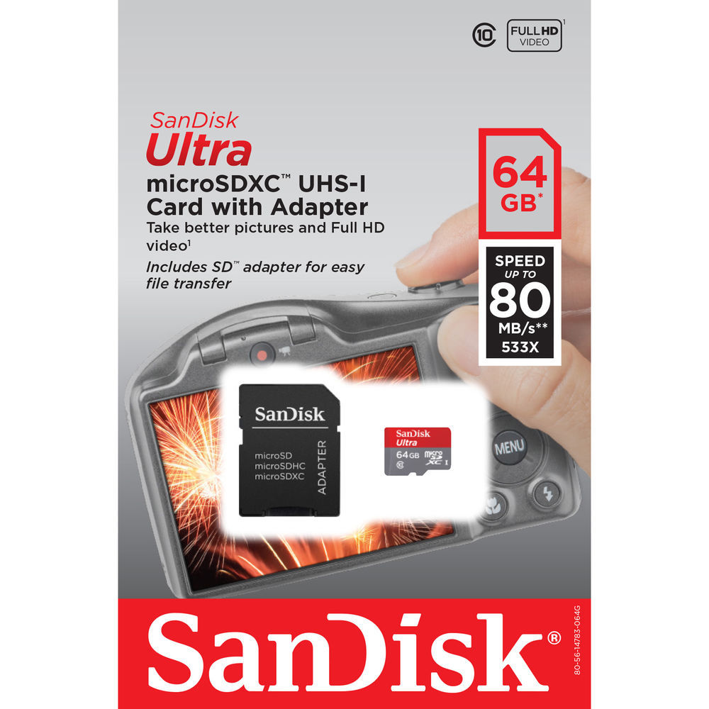 SanDisk Ultra microSDXC UHS-I 80 MB/s Card with Adapter 64GB