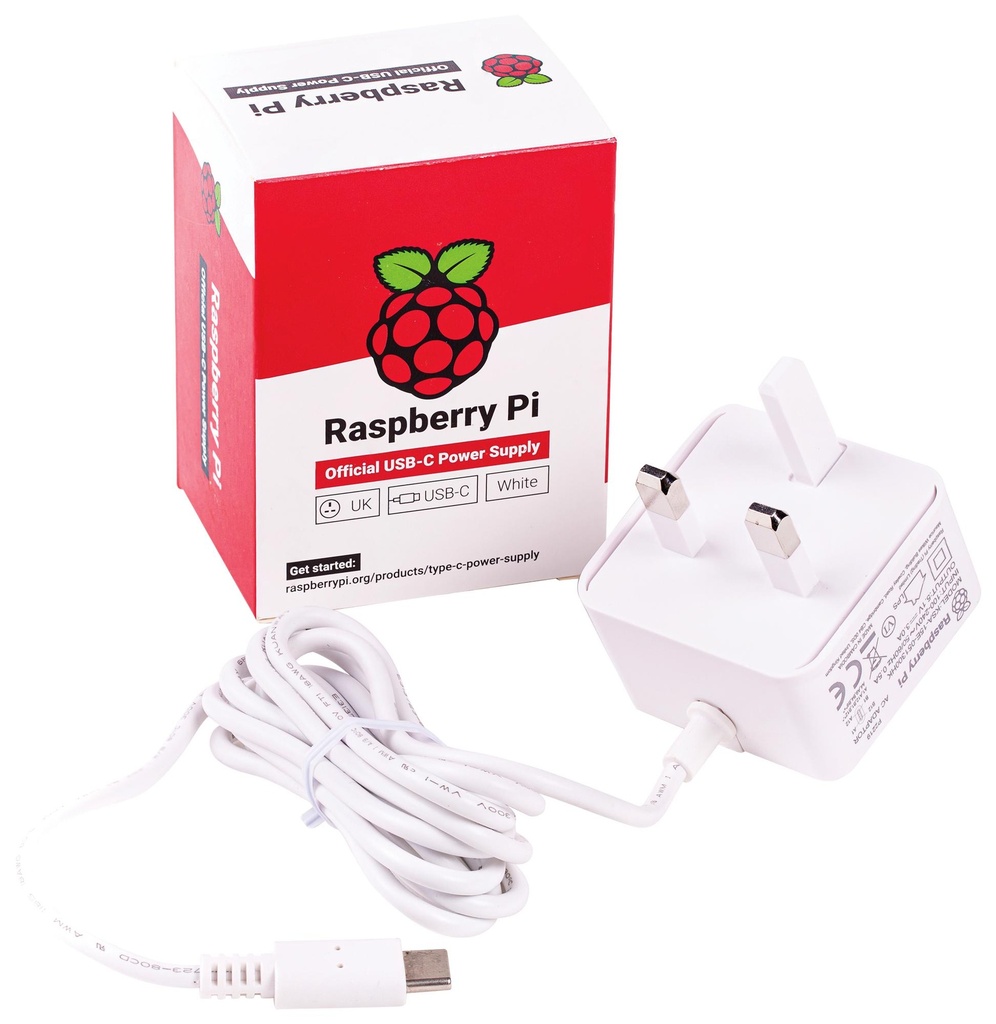 Raspberry Pi 4 Official Power Supply UK PSU - 5.1V 3A Type C white