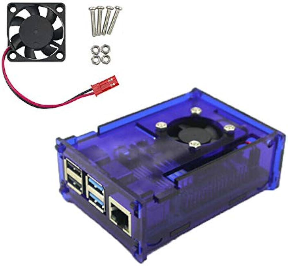 Raspberry Pi 4 Acrylic Case with Cooling Fan Mount - Blue