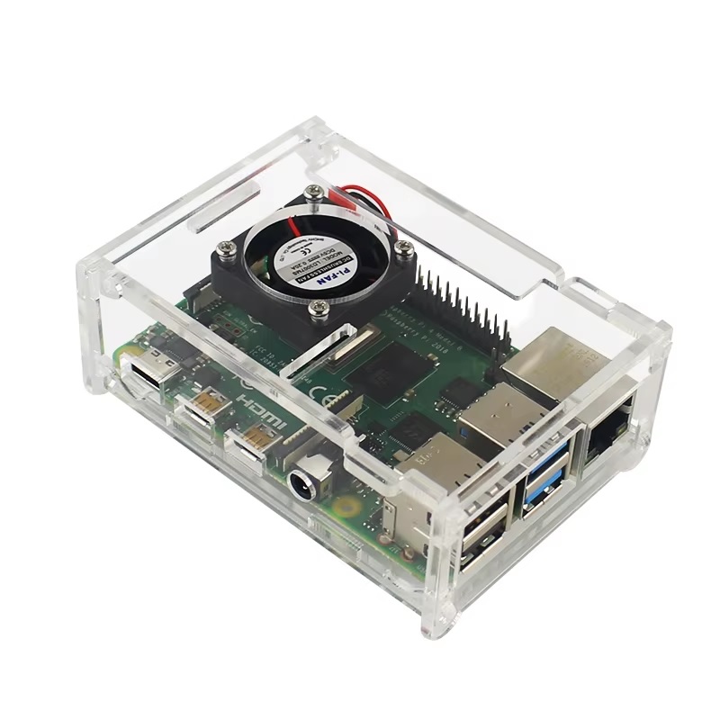 Raspberry Pi 4 case shell Enclosure with Fan (Transparent)