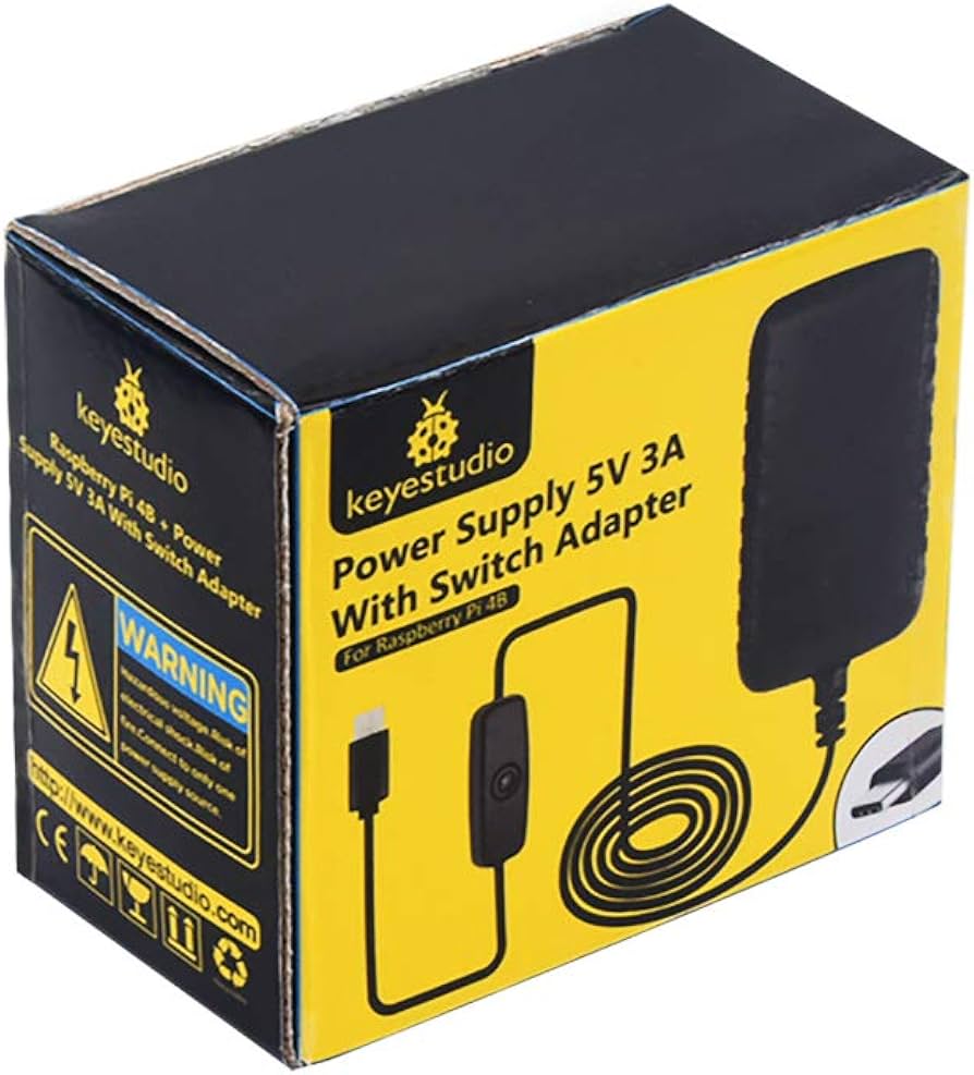 Keyestudio Raspberry Pi Power Supply Type-C 3A UK for RPi4 PSU