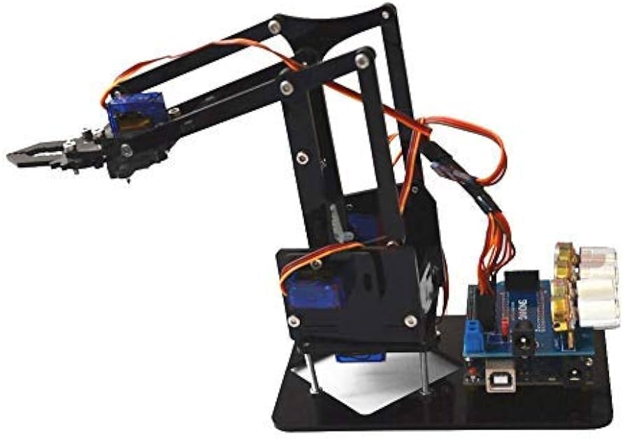 Robotic Arm 4-DOF Acrylic Mechanical Claw Kit with Arduino UNO DIY with Tutorial CD