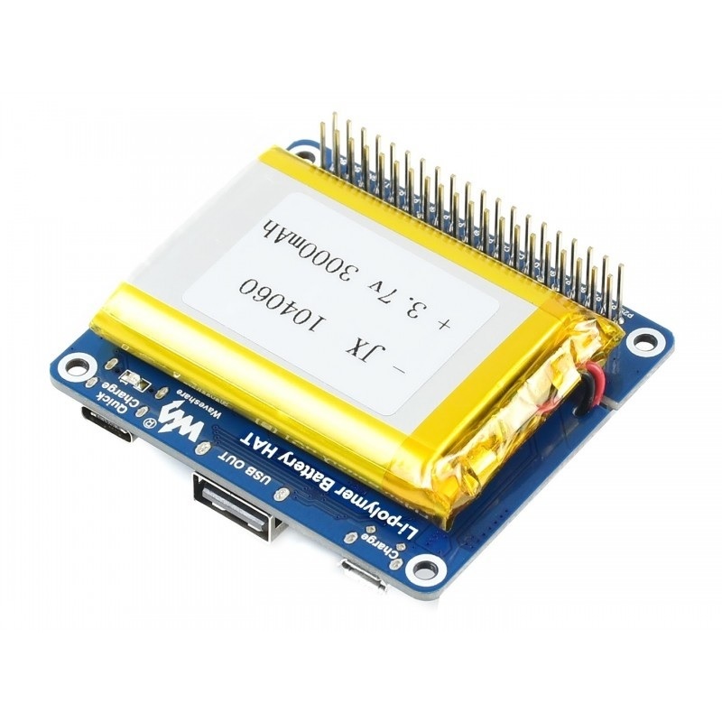 Raspberry Pi Li-polymer Battery HAT, 5V Output, Quick Charge