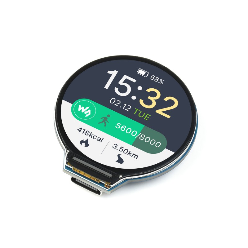 Raspberry Pi RP2040 Microcontroller Board With 1.28 inch Round LCD, Accelerometer, and Gyroscope Sensor.