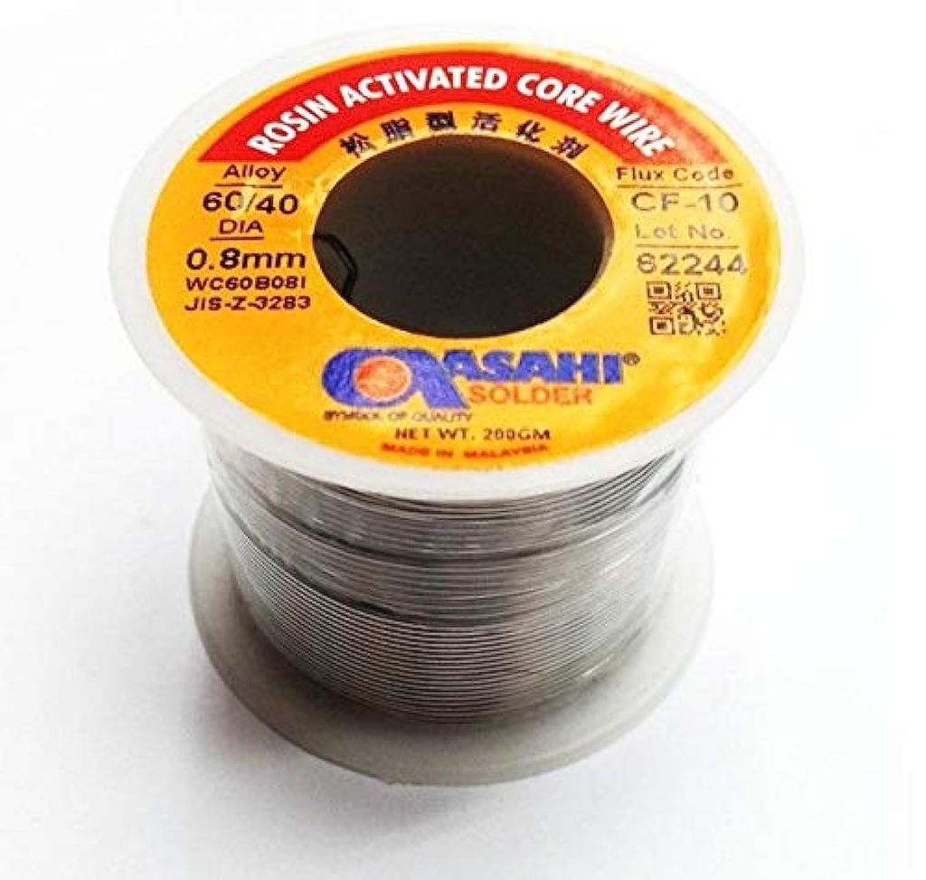 Solder Lead Wire 200g 0.8mm Rosin Flux Core Alloy 60/40 Tin (Asahi)