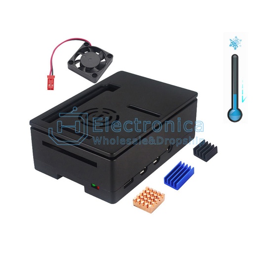 [99189929] Raspberry Pi 4 ABS Case With Small Side Cover + Fan - Black