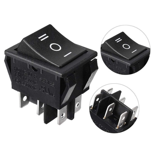 [99190016] Switch Black Push Button Rocker On/Off 6A 250v AC 6Pins