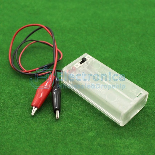 [99190039] Battery Holder Transparent Covered Case for 2xAA ON/Off With Crocodile Clip