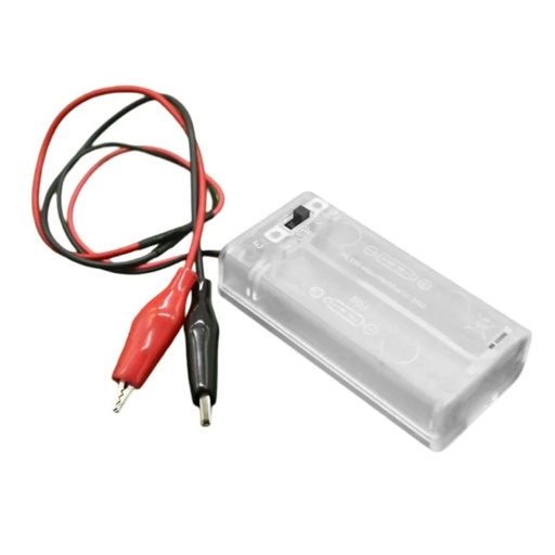 [99190039] Battery Holder Transparent Covered Case for 2xAA ON/Off With Crocodile Clip