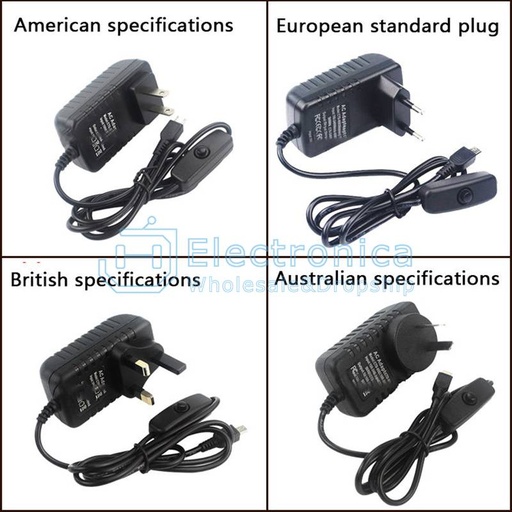 [99190592] Power Supply Adapter 5V 3A With Switch (UK Plug) Compatible with Raspberry 3B+