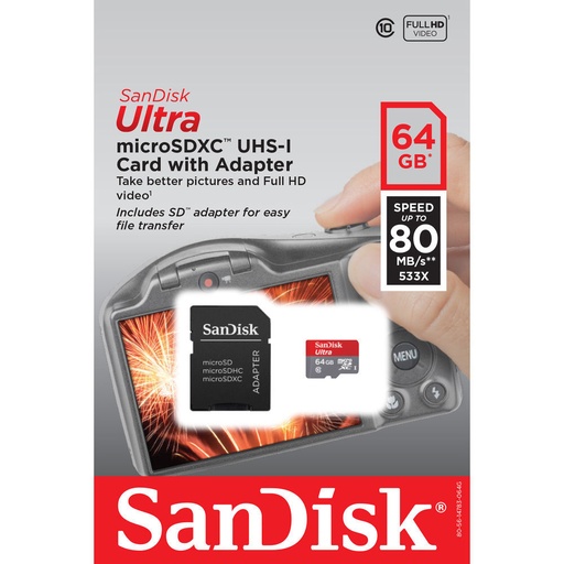 [99187335] SanDisk Ultra microSDXC UHS-I 80 MB/s Card with Adapter 64GB