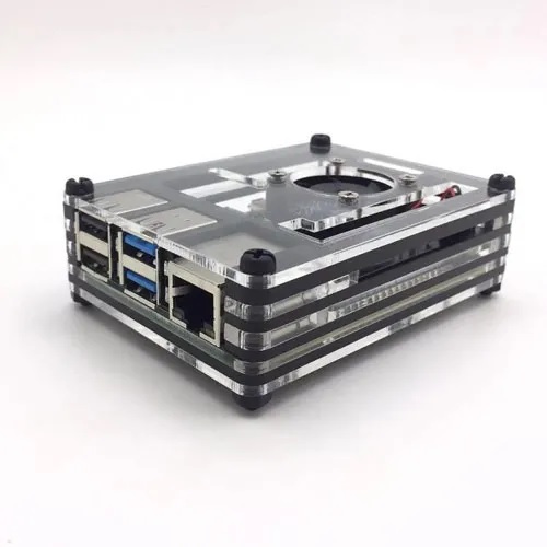 [99189642] Raspberry Pi 4 Acrylic 9 Layers Case with Cooling Fan - Black & Clear