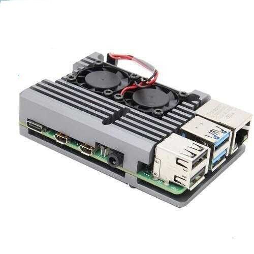 [99189683] Raspberry Pi 4 Aluminum Alloy Heat sink Case with Cooling Fan Mount - Gray